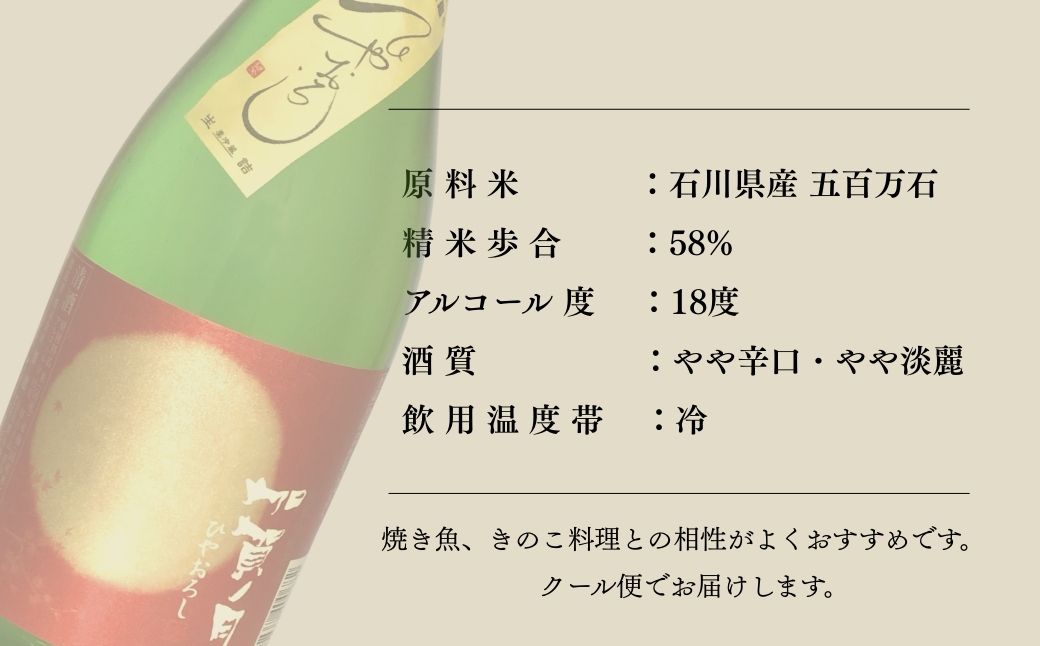 【先行予約】日本酒 秋季限定 純米吟醸 加賀ノ月 ひやおろし 720ml×1本【加越酒造】