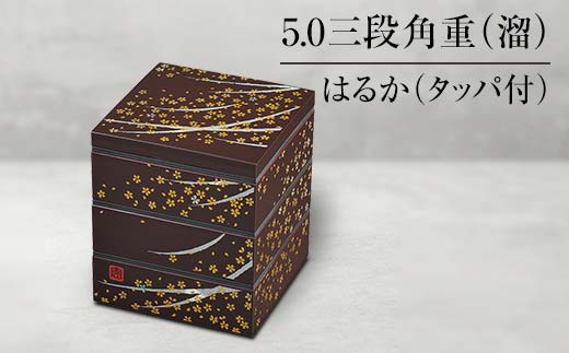 【山中塗】5.0三段角重 （溜）はるか（タッパ付） F6P-1314