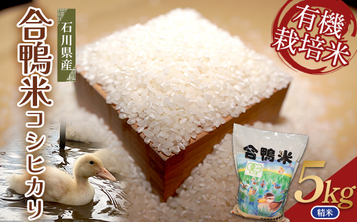 令和6年産 新米 有機栽培米コシヒカリ 石川県加賀市産（合鴨米）精米5kg お米 合鴨 コメ 米 ごはん 有機栽培 有機JAS認証 グルメ 食品 復興 震災 コロナ 能登半島地震復興支援 北陸新幹線 F6P-1932