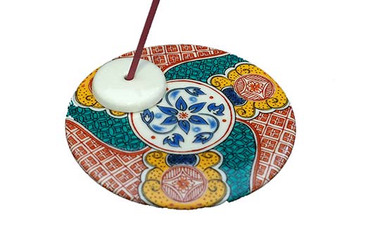 九谷焼 お香立て＆プレートセット 丸型　-麗和柄-　赤絵 お香立て プレート 図柄が選べる 九谷焼 ふるさと納税 加賀市 F6P-2542