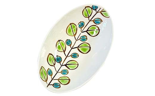 九谷焼 楕円ペア鉢 若葉 2個セット 伝統 工芸品 装飾品 盛り鉢 テーブルウェア 食器 プレゼント ギフト 贈り物 石川県 加賀市 F6P-2863