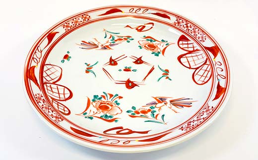 九谷焼 盛皿 赤絵 伝統 色絵磁器 九谷五彩 手描き 一点もの インテリア 食器 皿 F6P-2864