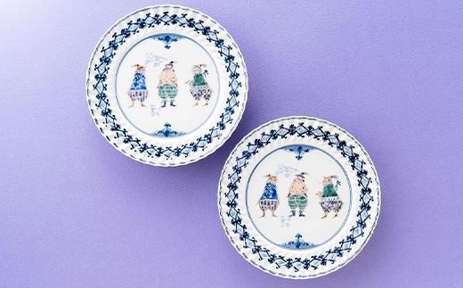 加賀九谷焼〈山本長左〉7号平皿　異邦人(2枚組)【高島屋選定品】[60C0600] F6P-3201