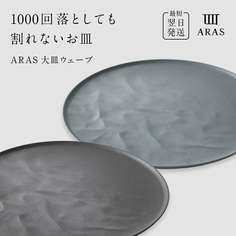 ARAS 大皿ウェーブ 2枚セット【カラー：グレー&グリーングレー】27cm 大皿 プレート 割れない 保証付き ARAS エイラス 色が選べる 皿 食器 うつわ 贈り物 ギフト 3万円 30000円 F6P-2594