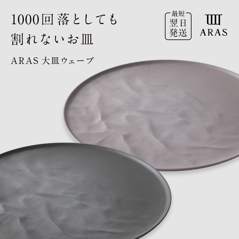 ARAS 大皿ウェーブ 2枚セット【カラー：グレー&ピンクグレー】27cm 大皿 プレート 割れない 保証付き ARAS エイラス 色が選べる 皿 食器 うつわ 贈り物 ギフト 3万円 30000円 F6P-2595