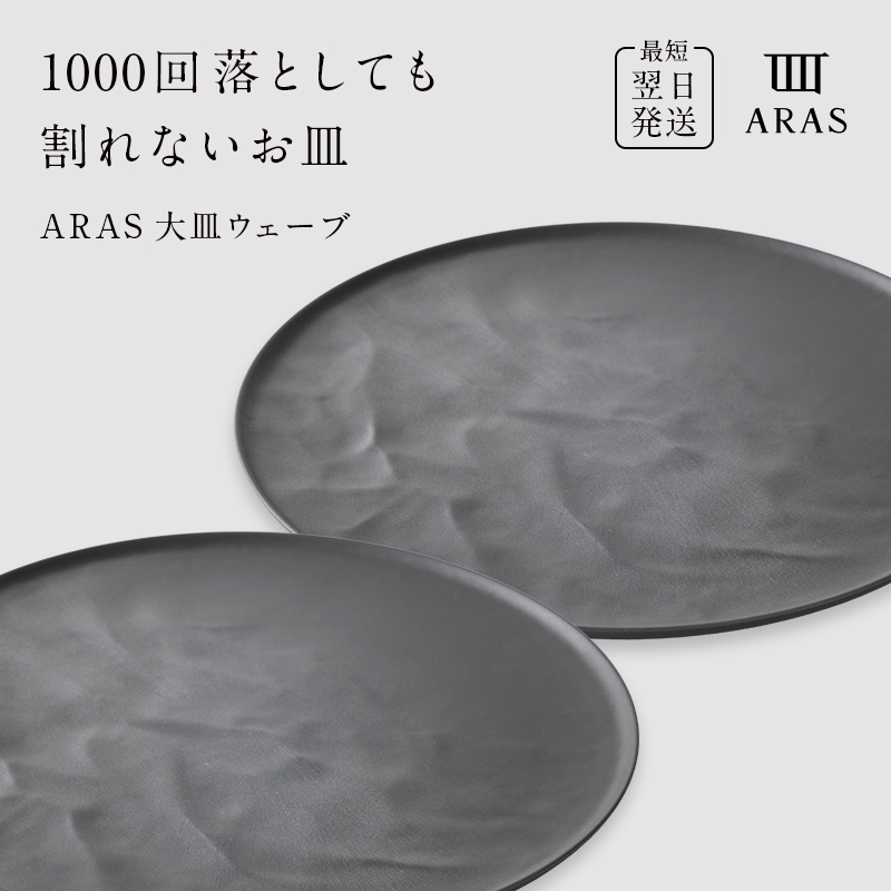 ARAS 大皿ウェーブ 2枚セット【カラー：グレー2枚】27cm 大皿 プレート 割れない 保証付き ARAS エイラス 色が選べる 皿 食器 うつわ 贈り物 ギフト 3万円 30000円 F6P-2600