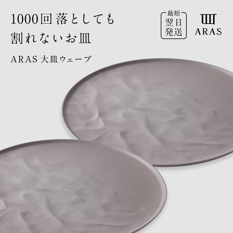 ARAS 大皿ウェーブ 2枚セット【カラー：ピンクグレー2枚】27cm 大皿 プレート 割れない 保証付き ARAS エイラス 色が選べる 皿 食器 うつわ 贈り物 ギフト 3万円 30000円 F6P-2603