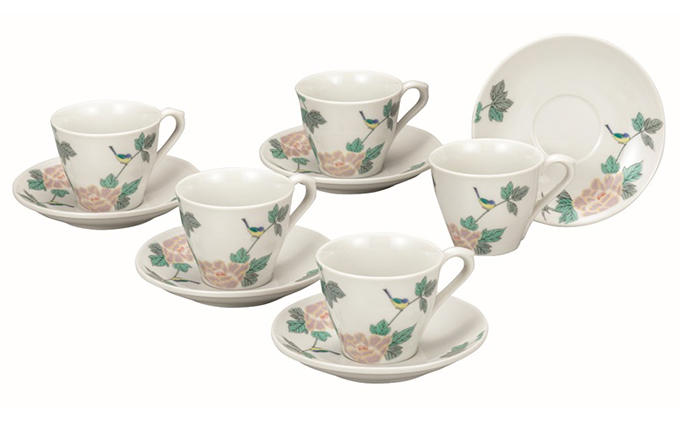 九谷焼 コーヒーセット・小鳥（5客セット） a04 工芸品 民芸品 伝統技術 カップ ソーサー