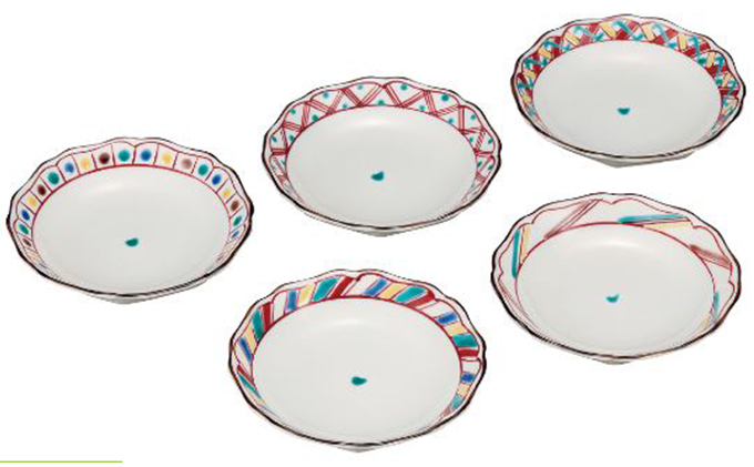 4号皿揃・色絵絵変り(5枚セット） a01 民芸品 工芸品