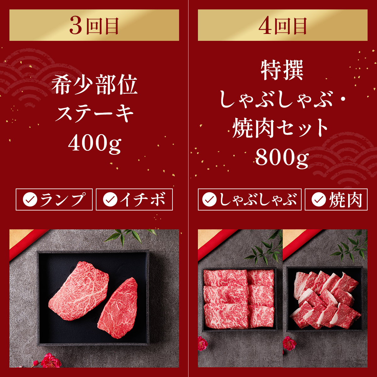 肉【和牛セレブ】能登牛 定期便「エコノミークラス」全4回 特選 しゃぶしゃぶ すき焼き 焼肉 ステーキ ギフト 石川県 能美市