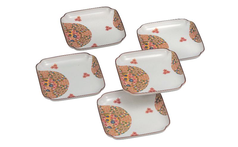 九谷焼 5.2号皿揃・小紋花詰(5枚組)