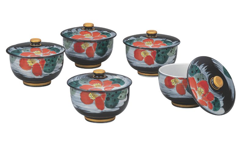 九谷焼 蓋付汲出揃・色椿