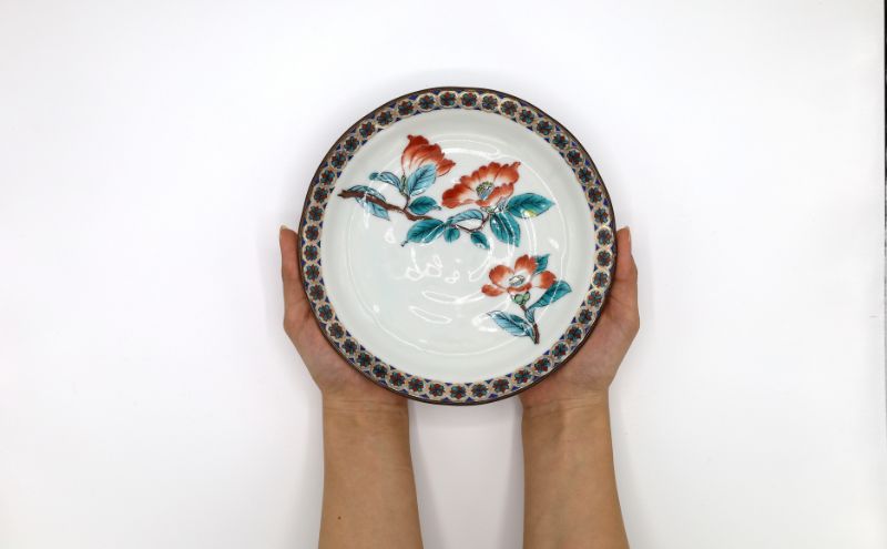 九谷焼 6号皿揃・金襴小紋五草花(5枚組)