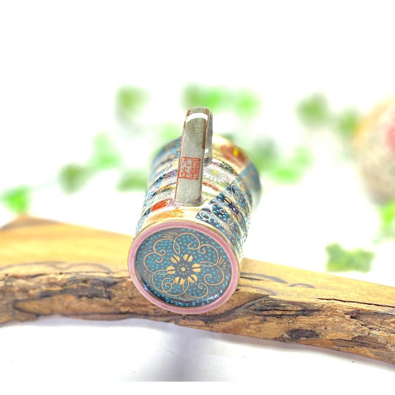 百華園 九谷 マグカップ 青粒＋金花詰(傑作) 裏絵 | 九谷焼 カップ マグカップ 食器 ティータイム 