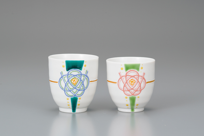 組湯呑　水引梅　相川志保作