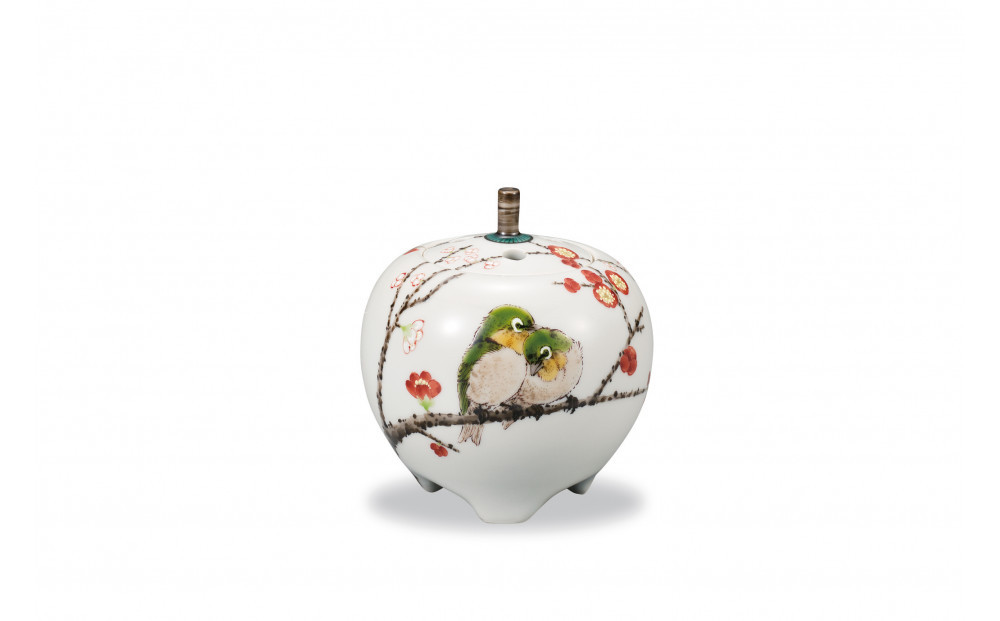 3号香炉　紅白梅に鳥　中村陶志人 民芸品 工芸品 雑貨 日用品 インテリア 香り 小物