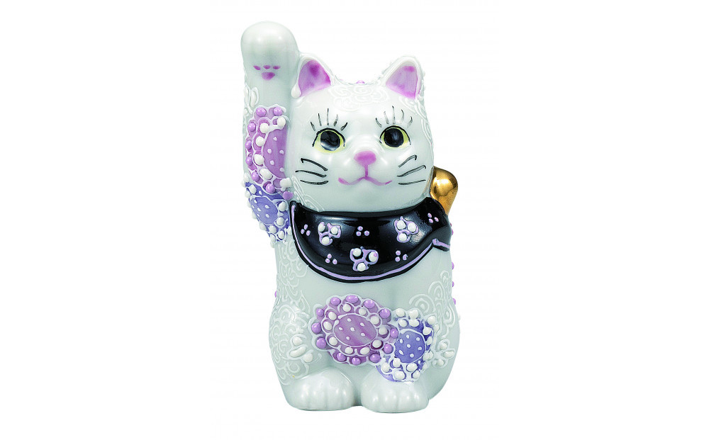 九谷焼　3.2号招き猫　花むらさき a05