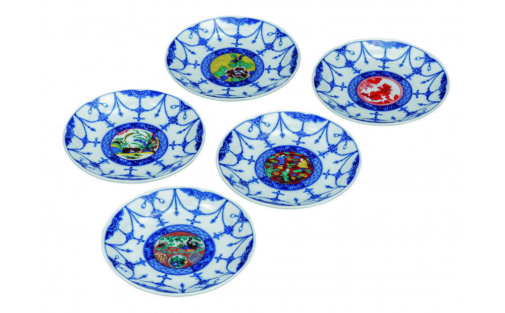 九谷焼　5.2号皿揃　時代絵 （5枚セット）a01