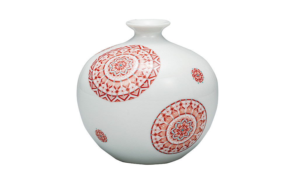 九谷焼　5.2号華器　赤絵丸紋　大志窯