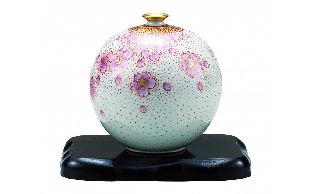 九谷焼 4号花瓶・金襴手桜