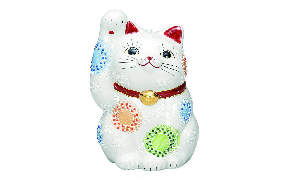 九谷焼　7号招き猫　白盛　a05