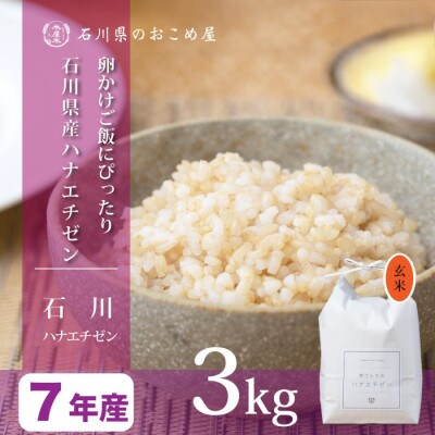 【軽やかな甘みと食べやすさ】石川県産ハナエチゼン令和7年産玄米 3kg【1685131】