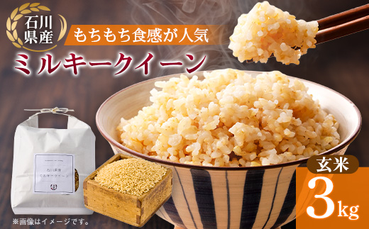 【もちもち食感が人気】石川県野々市市産ミルキークイーン令和7年産玄米3kg【1685058】