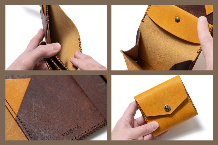 二つ折り財布 オリーブ [FUCHA 石川県 志賀町 CJ5008-g] Half Wallet イタリアンレザー プエブロレザー ハンドメイド 手縫い 革製品 本革