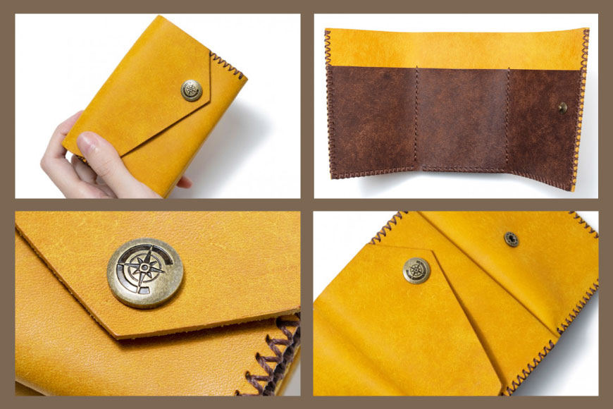 三つ折り財布 キャメル [FUCHA 石川県 志賀町 CJ5009-d] Mini Wallet イタリアンレザー プエブロレザー ハンドメイド 手縫い 革製品 本革