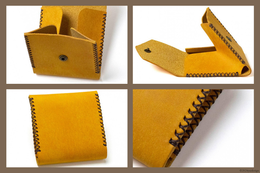 スクエアコインケース イエロー [FUCHA 石川県 志賀町 CJ5002-f] Square Coin Case イタリアンレザー プエブロレザー ハンドメイド 手縫い 革製品 本革