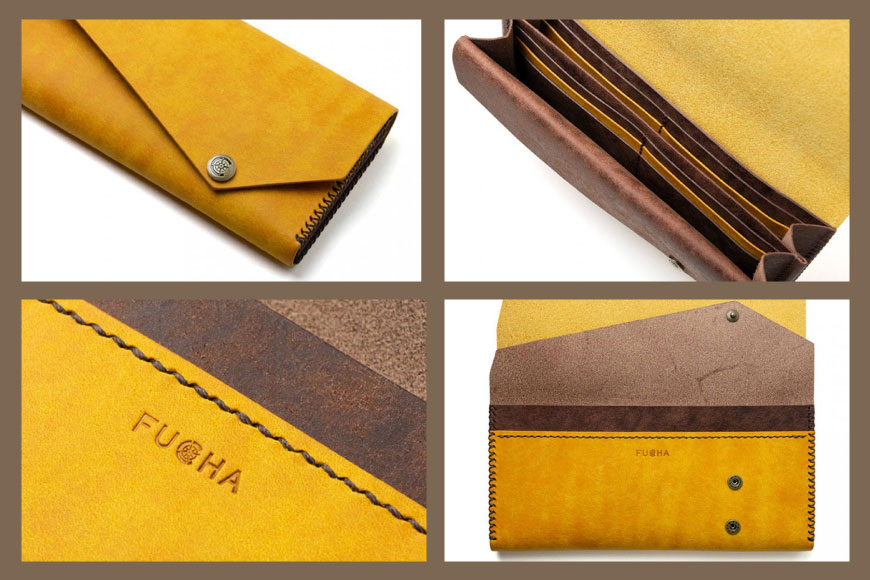 長財布 レディース キャメル [FUCHA 石川県 志賀町 CJ5013-d] Long Wallet III イタリアンレザー プエブロレザー ハンドメイド 手縫い 革製品 本革