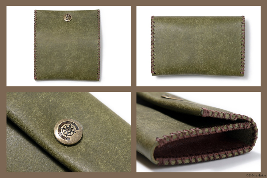 コンパクト 財布 オリーブ [FUCHA 石川県 志賀町 CJ5001-g] Compact Wallet イタリアンレザー プエブロレザー ハンドメイド 手縫い 革製品 本革