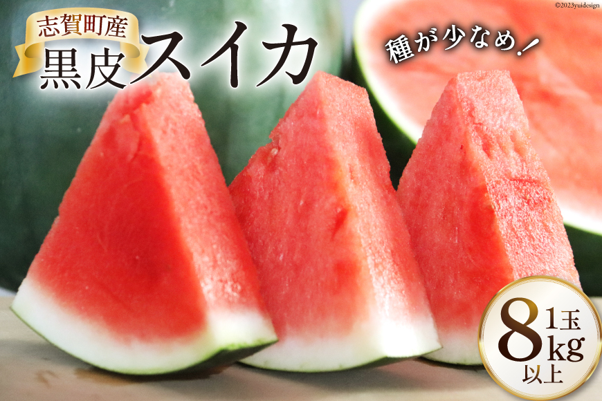 【期間限定】黒皮 スイカ（赤色）8kg以上 x 1玉 種が少なめ [米吉農園 石川県 志賀町 BA4113]  すいか 西瓜 果物 フルーツ 野菜