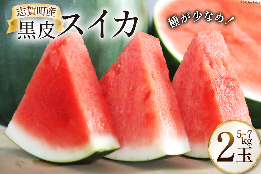 【期間限定】黒皮 スイカ ( 赤色 ) 5kg 〜 7kg x 2玉 種が少なめ [米吉農園 石川県 志賀町 BA4114] すいか 西瓜 果物 フルーツ 野菜