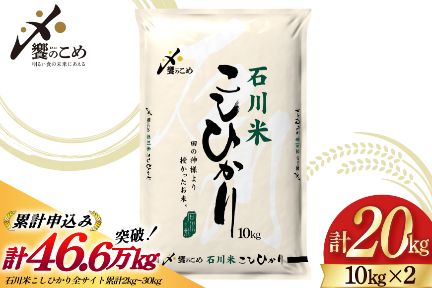 米 令和7年 石川米 こしひかり 精米 10kg 2袋 計 20kg [中橋商事 石川県 宝達志水町 38601199] お米 こめ コメ 令和7年産 コシヒカリ 白米 ごはん ご飯 10キロ 20キロ 能登 石川