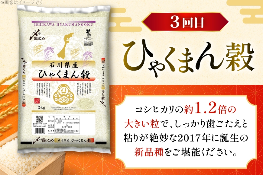 米 定期便 石川のお米 食べ比べ 5kg 3回 計 15kg こしひかり ゆめみづほ ひゃくまん穀 [中橋商事株式会社 石川県 宝達志水町 38601399] 精米 白米 こしひかり お米 おこめ こめ コメ 定期 3ヶ月 ３ヶ月 3か月 5キロ ５キロ
