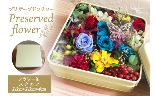 プリザーブドフラワー 花 フラワー缶スクエア 12cm×12cm×4cm [littleprincess 石川県 宝達志水町 38600808] 手土産 インテリア 観賞用 小物 お花 花束 長持ち 仏花