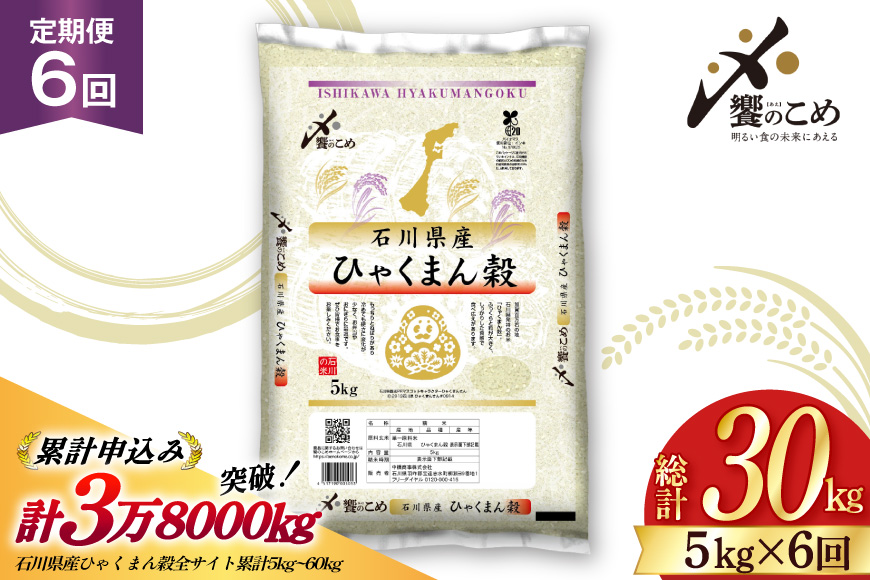 米 定期便 ひゃくまん穀 5kg × 6回 総計30kg [中橋商事株式会社 石川県 宝達志水町 38601380] お米 コメ こめ kome ごはん 定期 6ヶ月 ひゃくまんごく 5キロ 30キロ 能登