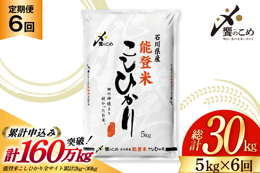米 定期便 能登米 こしひかり 5kg ×6回 総計 30kg 精米 [中橋商事 石川県 宝達志水町 38601130] 能登 コシヒカリ お米 コメ 6ヶ月 6か月 5キロ 30キロ 白米 おこめ こめ