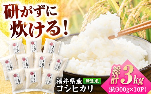 【令和7年産】無洗米 福井県産 こしひかり 300g 約2合 10パック 計約 3kg 小浜市 / シマダ農園 [BFAV003]