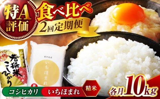 【2回定期便】【福井県産】 1回目：コシヒカリ 白米 10kg 2回目： いちほまれ 白米 10kg 福井県米 / コシヒカリ発祥 ブランド 特A常連 小浜市 / 若狭ふれあい市場 [BFEL052]