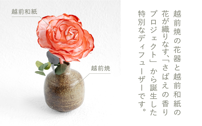和紙の花 ディフューザー「さばえの色と香り」朱赤（しゅあか）