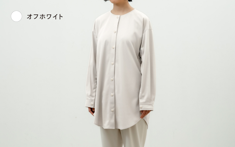 クルーネックチュニックシャツ 3色 2サイズ展開 オフホワイト(M-L)