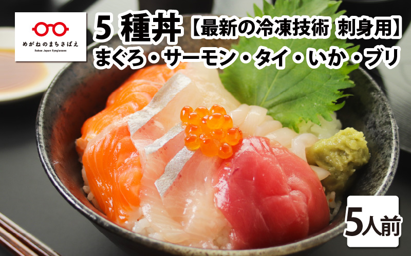 【刺身用】海鮮丼の具5種盛り（マグロ・サーモン・タイ・イカ・ブリ）60g（タレ付）× 5人前【最新の冷凍技術】
