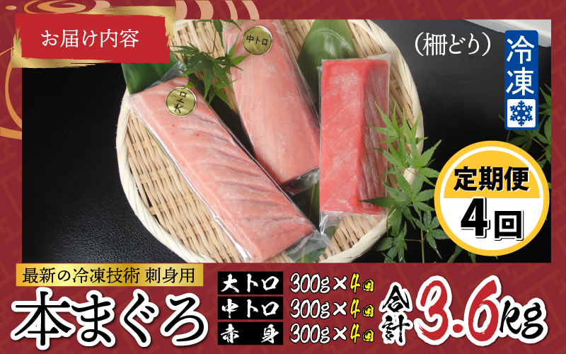 【定期便】【4ヶ月連続お届け】 刺身用！本マグロ堪能セット（柵どり）900g × 4回 【最新の冷凍技術】