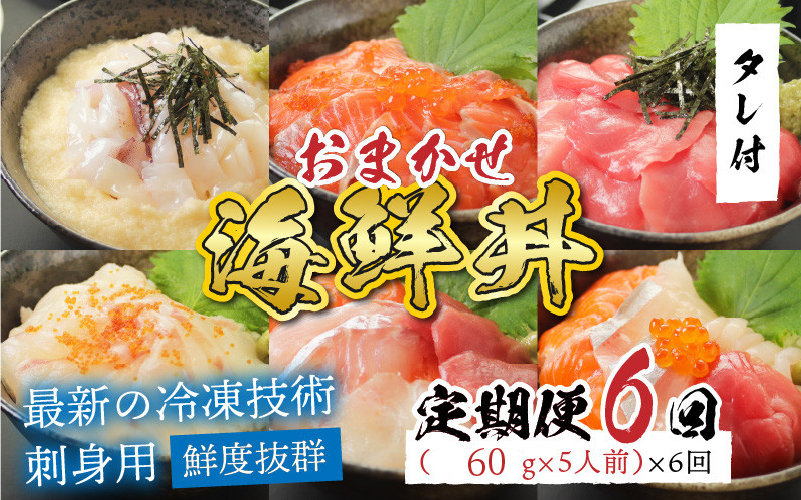 【6ヶ月連続お届け】【定期便】【刺身用】おまかせ海鮮丼の具 60g（タレ付）× 5人前 × 6回【最新の冷凍技術】