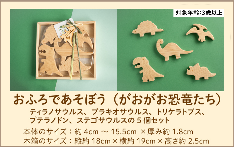 おふろであそぼう〜がおがお恐竜たち〜福井県産ひのきの木のおもちゃ