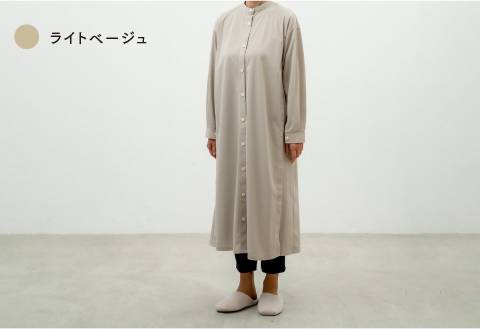 スタンドカラーシャツワンピース 3色 2サイズ展開　ライトベージュ（XS-S）