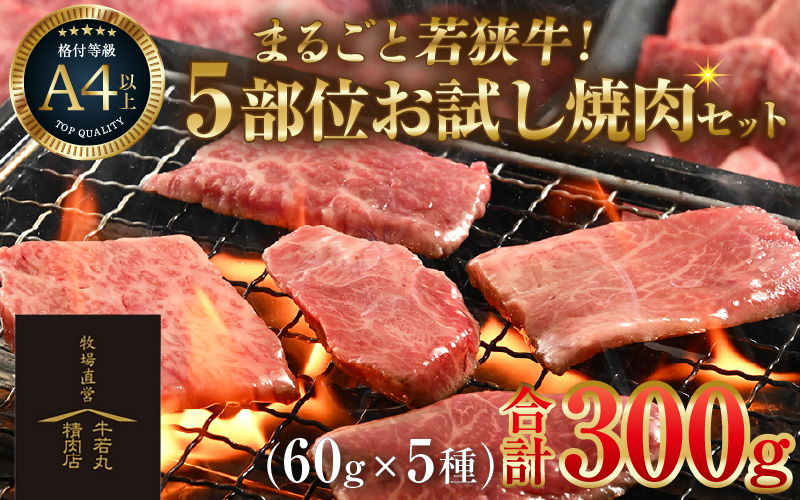 まるごと若狭牛！5部位お試し焼肉セット 300g（60g×5種） ／ 国産 牛肉 A4 A5 ブランド牛 [aw009-a004]
