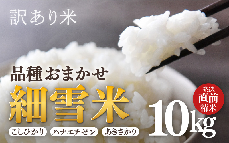 【訳あり】【数量限定】あわら市産 令和7年産 細雪米（コシヒカリ・ハナエチゼン・あきさかりのいずれか） 精米 10kg 《発送直前精米》 / 福井県産 ご飯 お米 白米 ブランド米 [aw012-a028]